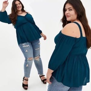 TORRID GAUZE COLD SHOULDER PEPLUM TOP